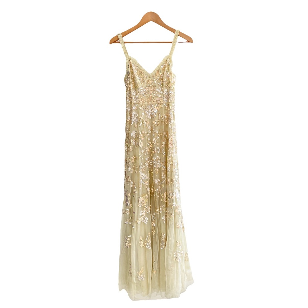 NEEDLE & THREAD Valentina Yellow Tulle Lace Sequin Ruffle Gown Maxi Dress 4 - Picture 3 of 12